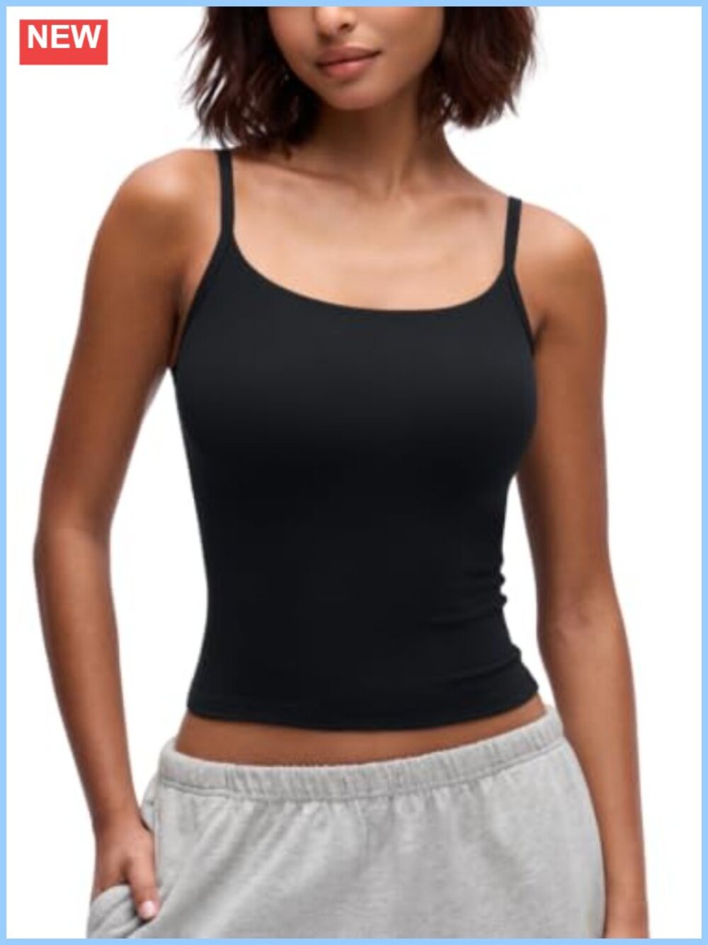 Scoop Neck Cami Tank Top Adjustable Straps Tight Fit Waist Length